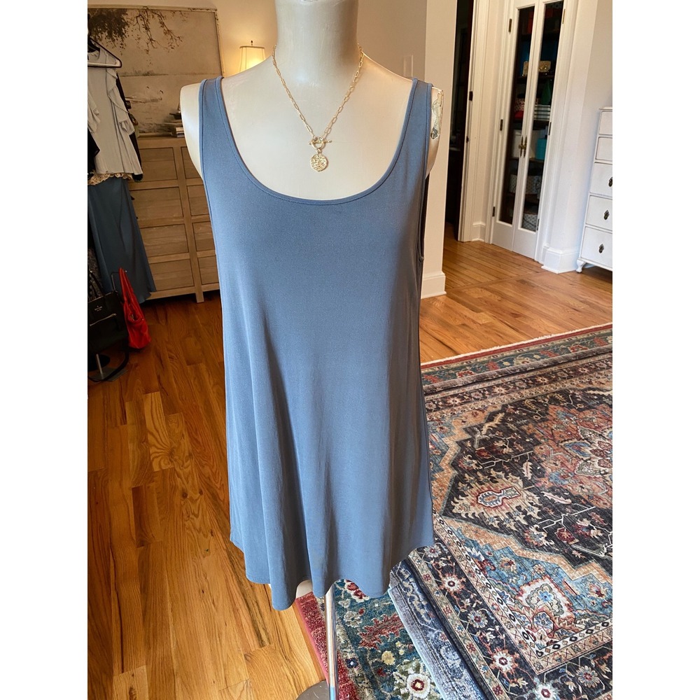 Eileen Fisher 100% Silk Jersey Sleeveless Scoop‎ Neck Tunic Blue/Gray - M